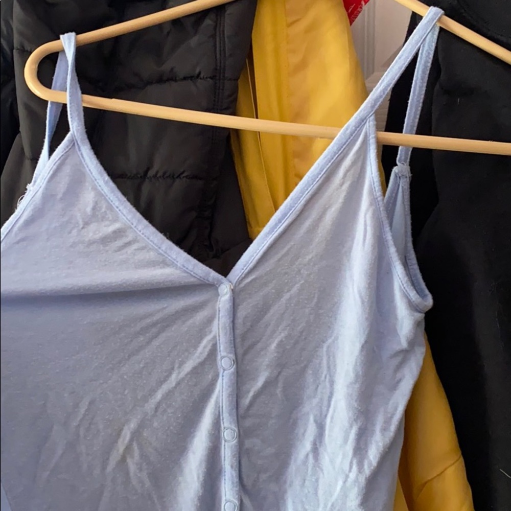 blue button down bodysuit